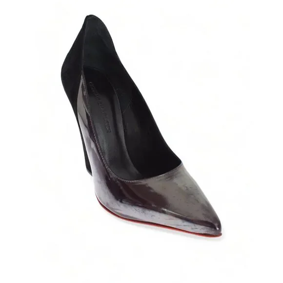 Cédric Charlier Gray Black Leather Suede Heels Pumps Shoes
